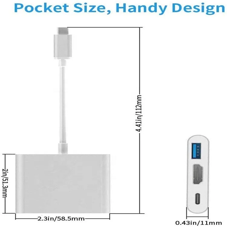 3 in 1 Type C Adapter Multiport AV Converter 4K USB 3.0 Type C to HDTV with USB-C Charging Port Compatible