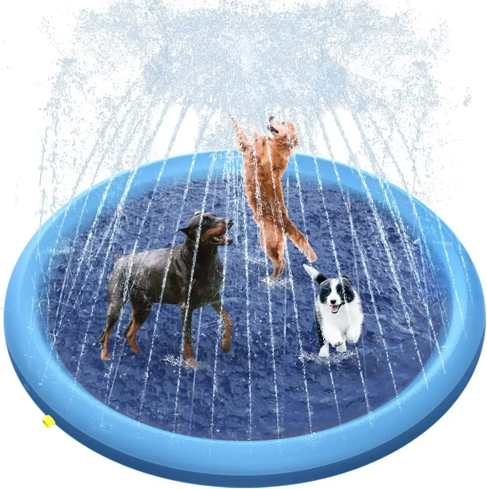 Outdoor backyard dog sprinkling water sprinkling children and dog outside water toy girl boy splash mat