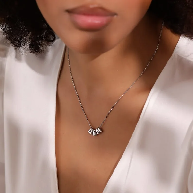 New 2024 Minimalist Tarnish Free Brass Jewelry Personalized Mini Bubble Name Ballon 3D Puff Letter Charm Necklaces Women