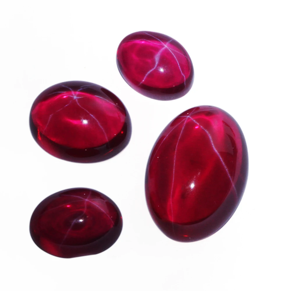 Big Size Red Star Sapphire Stone 9x11mm to 15x20mm White Pattern Flat Back Oval Beads Corundum Ruby Sapphire Stone for Sale
