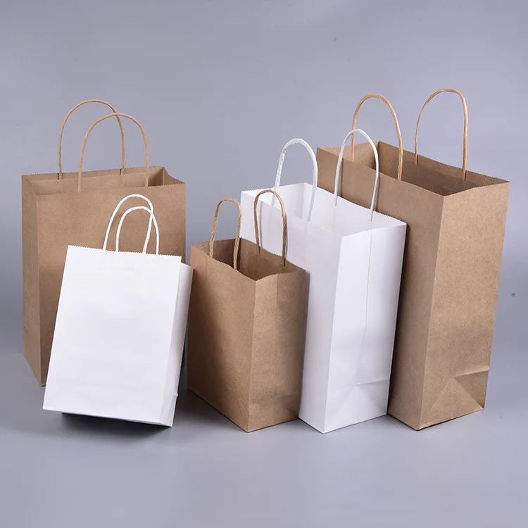 White Black Paper Bag With Logo, Recycled Brown Kraft Paper Bags With Handle, Custom Kraft Paper Shopping Bag With Your Own Logo