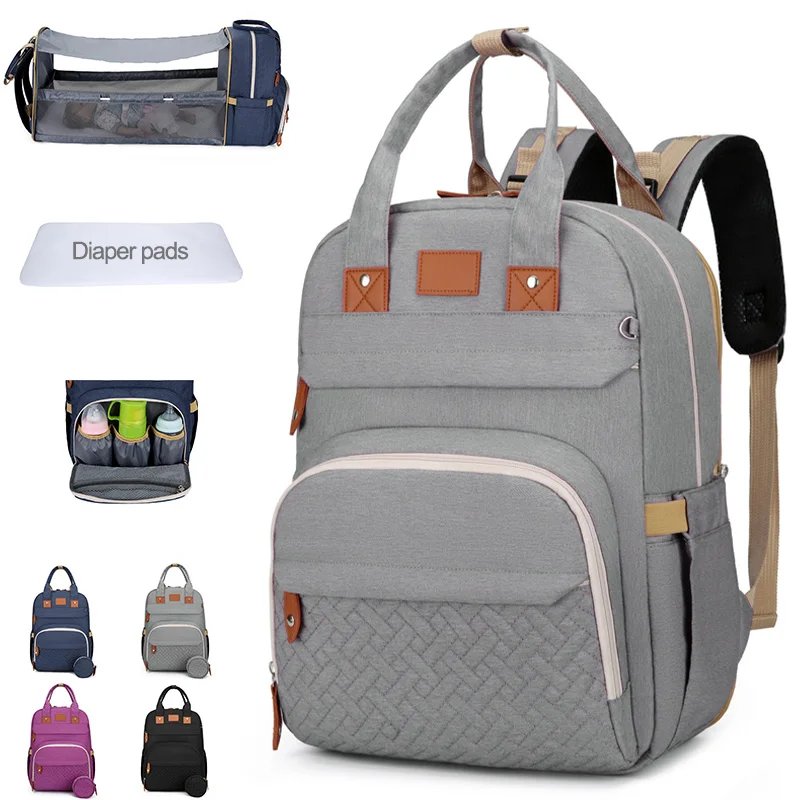 new born multifunctional travel portable folding Baby crib mummy bag waterproof women diaper backpack with Bed