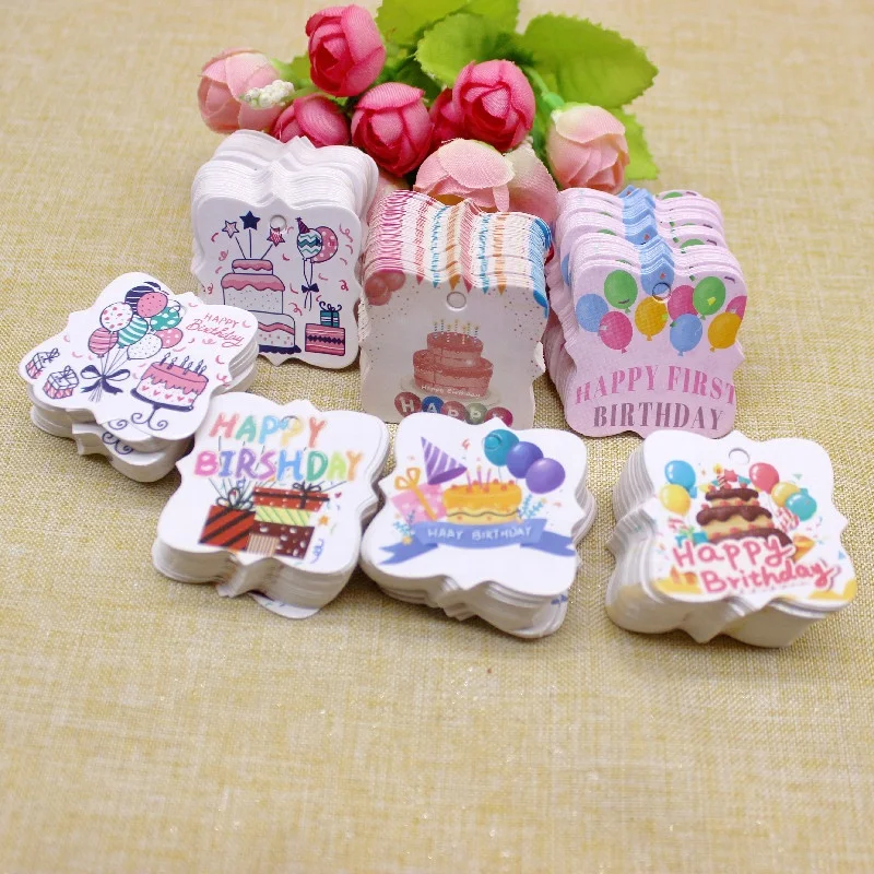 100 Pcs/Pack Happy Birthday Theme Unicorn Paper Gift Tag for Coming Gift Tags Baby Birthday Box Packaging Accessories