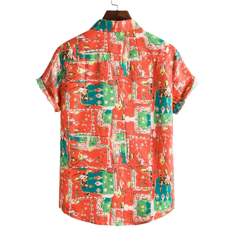 High quality summer fashion red fancy print breathable soft mens hawaiian beach style shirts