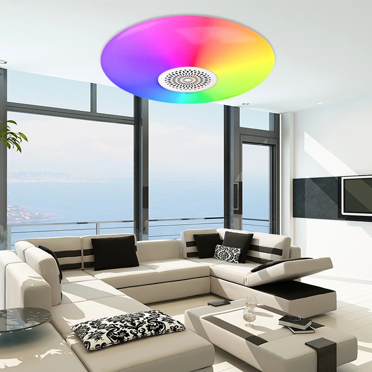 Smart Music Rgb Lamp Fixture With Blue tooth Speaker Modern Dimmable Round Remote Control Led Ceiling Light