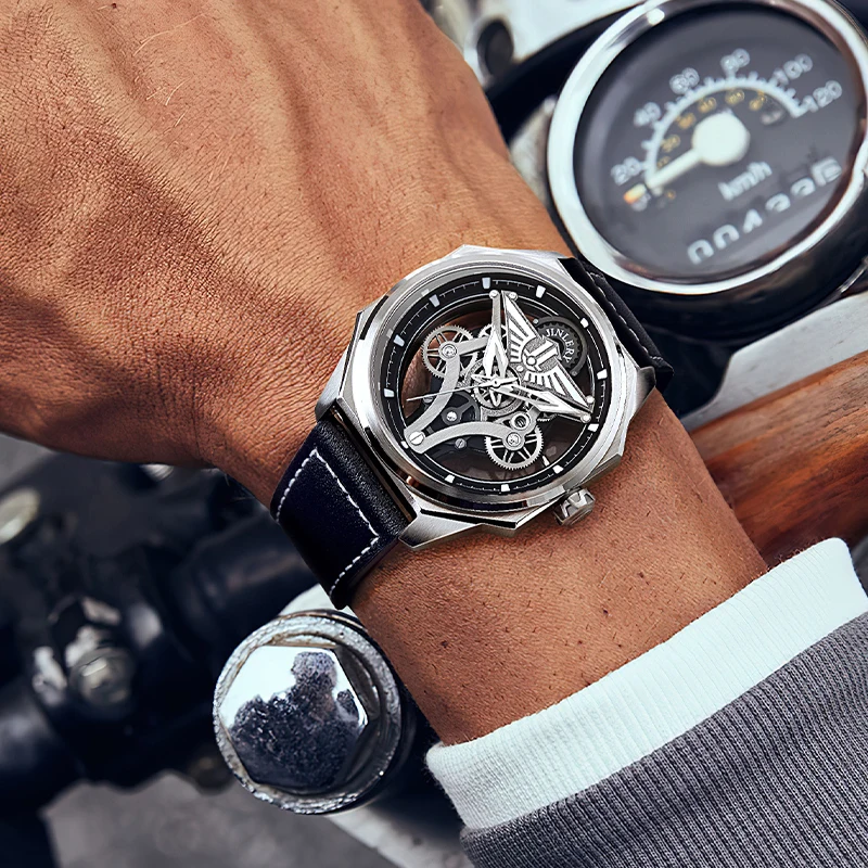 JINLERY Automatic Mechanical Watch Luxury Cutout Tribute Series Dial Design Waterproof Automatic Mechanical Wrist Watch
