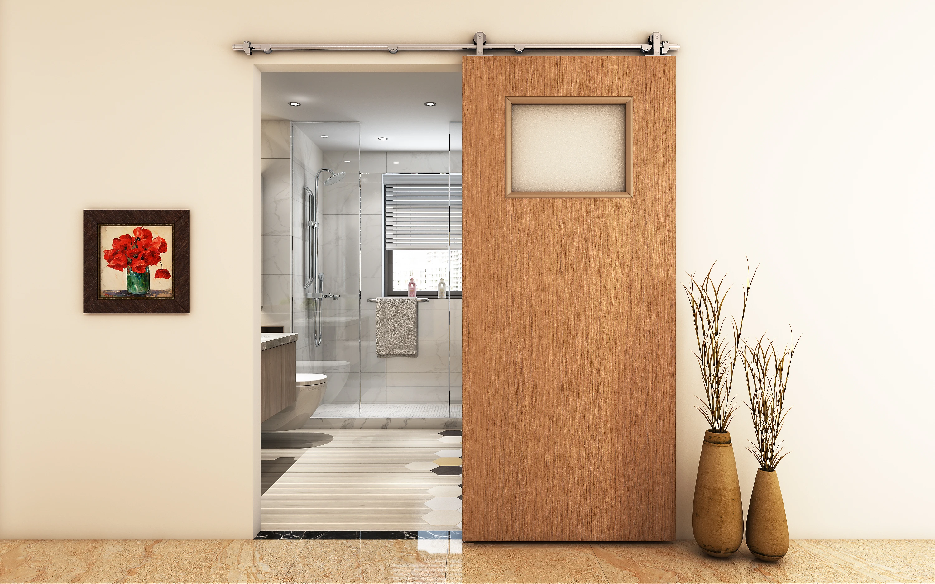 
6.6FT Top Mounted Sliding Barn Door Hardware Stainless Steel Track Kit for Single Door 