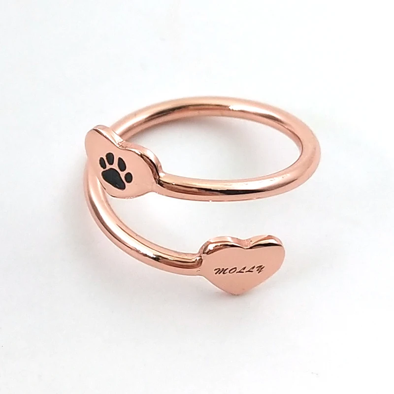 925 Sterling Silver Jewelry Custom Name Letter Heart Ring Pet Dog Lover Gift Memorial Paw Print Engraved Women Adjustable Ring