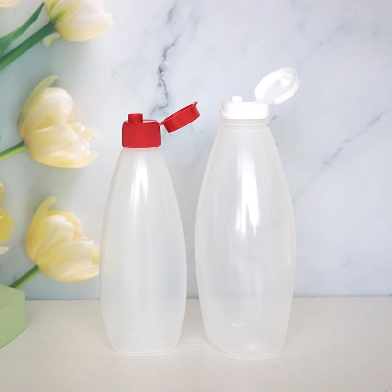 MAYSURE Custom label 200ml 350ml PET Plastic Salad Dressing Flat Square Pet Plastic Maple Syrup Sauce Honey Bottles