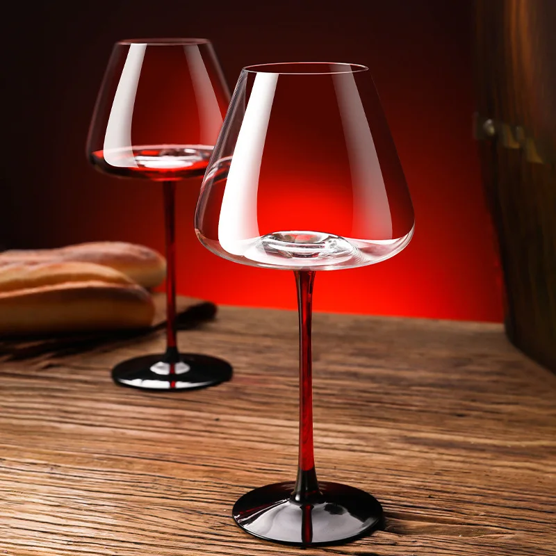 Factory Direct Red Collar Light Luxury Crystal Glass High Foot Red Wine Big Belly Wine High End Cup