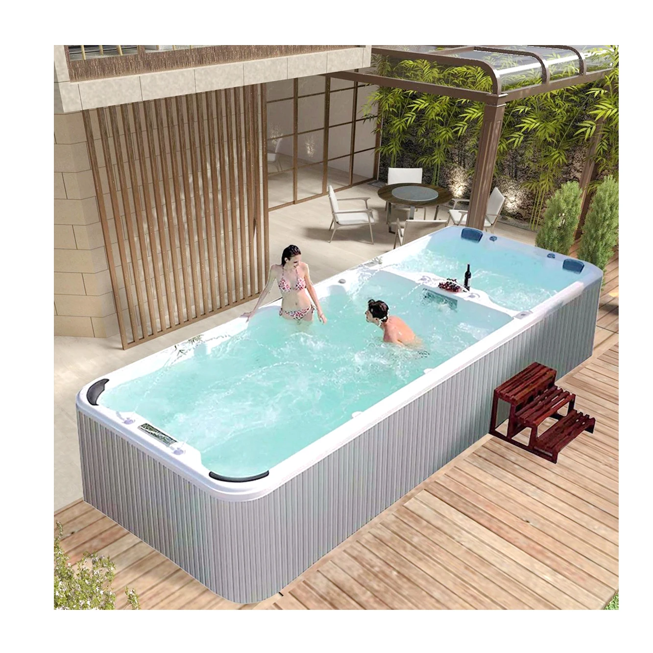 Balboa Outdoor Swim Spa 6M Small Ground Swimming Pool with Waterfall Feature for Outdoor Leisure