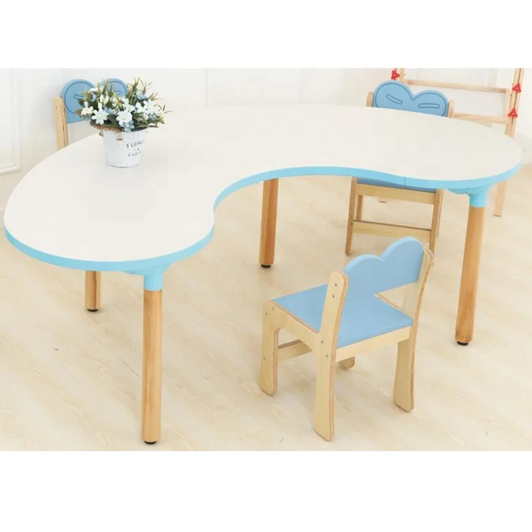 High quality children oak solid wood moon shape school table chair set