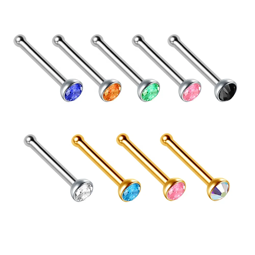 20 gauge stainless steel nose pin nose ring with crystal stone piercing jewelry