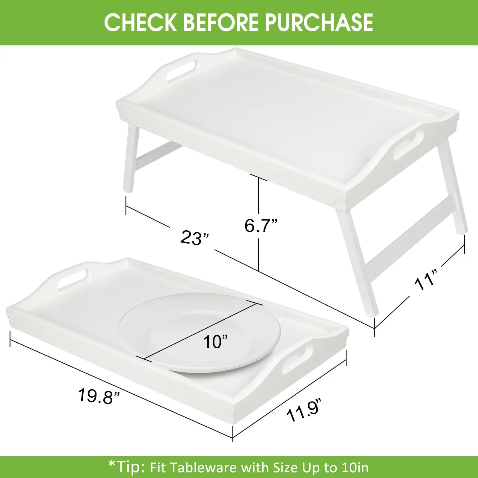 Custom White Large Serving Tray for Breakfast Watching TV and Drawing Writing Foldable with Legs