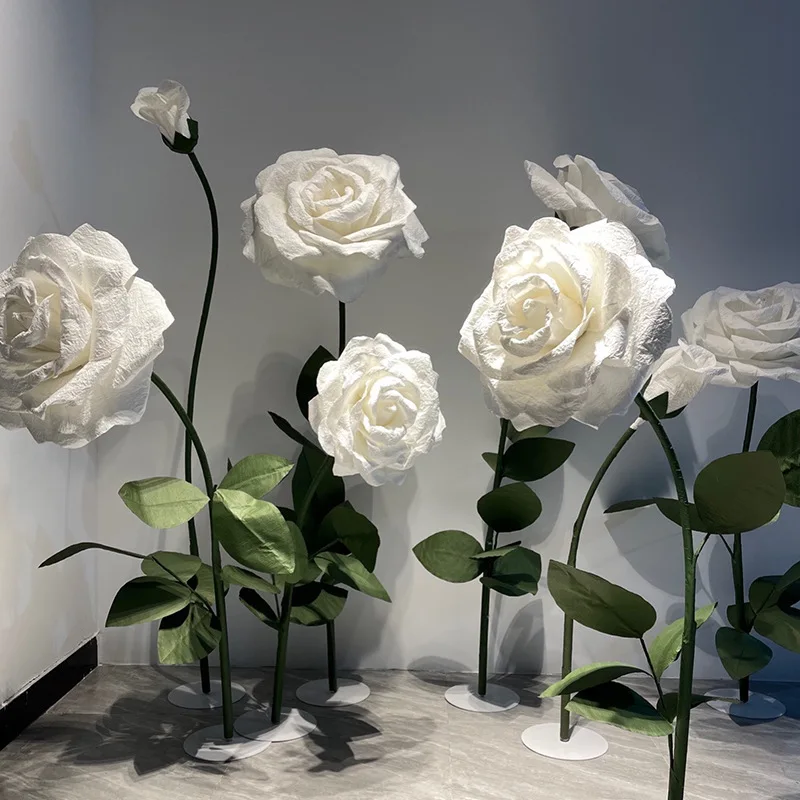 Wholesale White Giant Rose Flower Set Wedding Event Party Decorative Big Standing Flower Handmade Paper Giant Flower