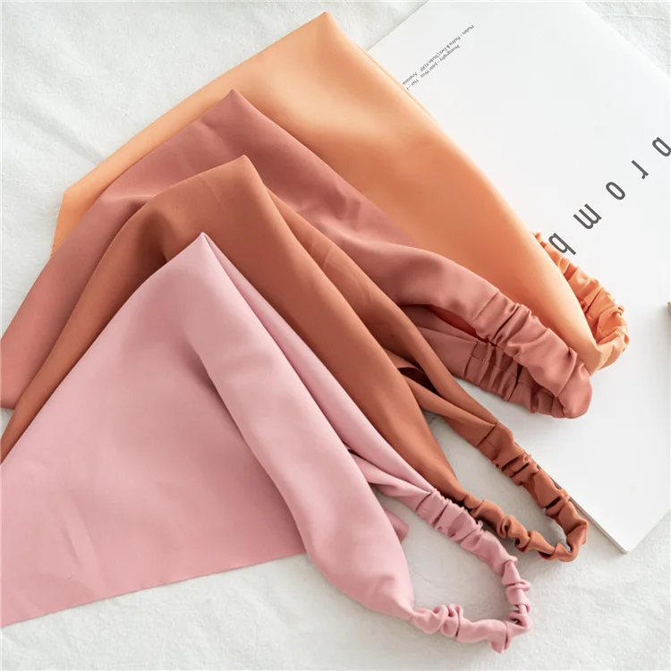 Hair Scarf Elastic Headband Bandanas Scarf Solid Chiffon Silk Triangle Kerchief Scarf for Women Girls