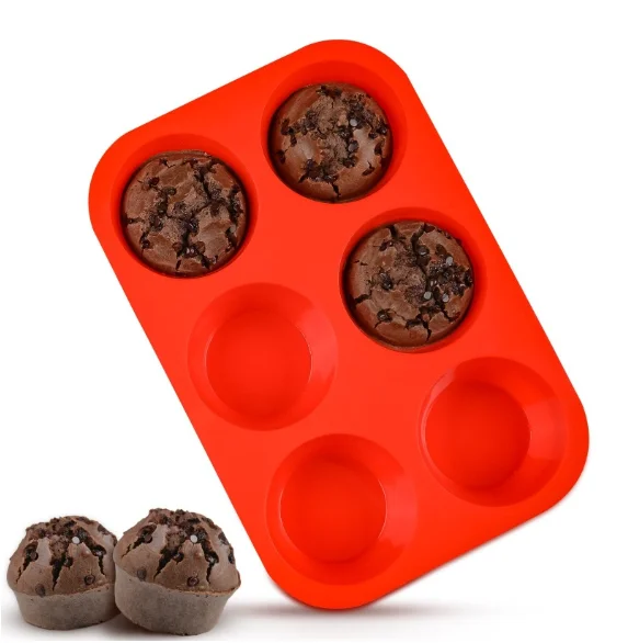 Non - Stick Silicone Muffin Pan 6 Cavity Cake Pan for Roll Egg Muffin Big Cupcake Maker Tools
