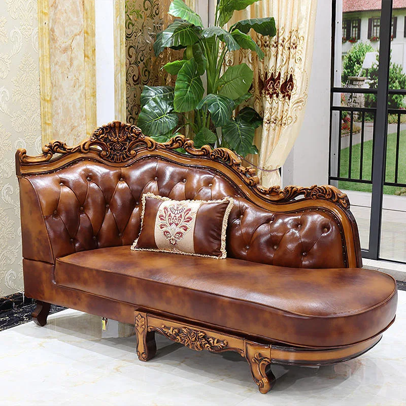 High Quality Antique Style Solid Sectional Sofa Set Wood Frame Sofas Luxury Design Leather European Royal Series Couch