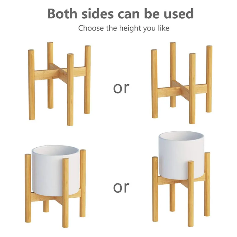 custom indoor outdoor Mid Century plant holder with adjustable stand modern tall flower pot with wood stand