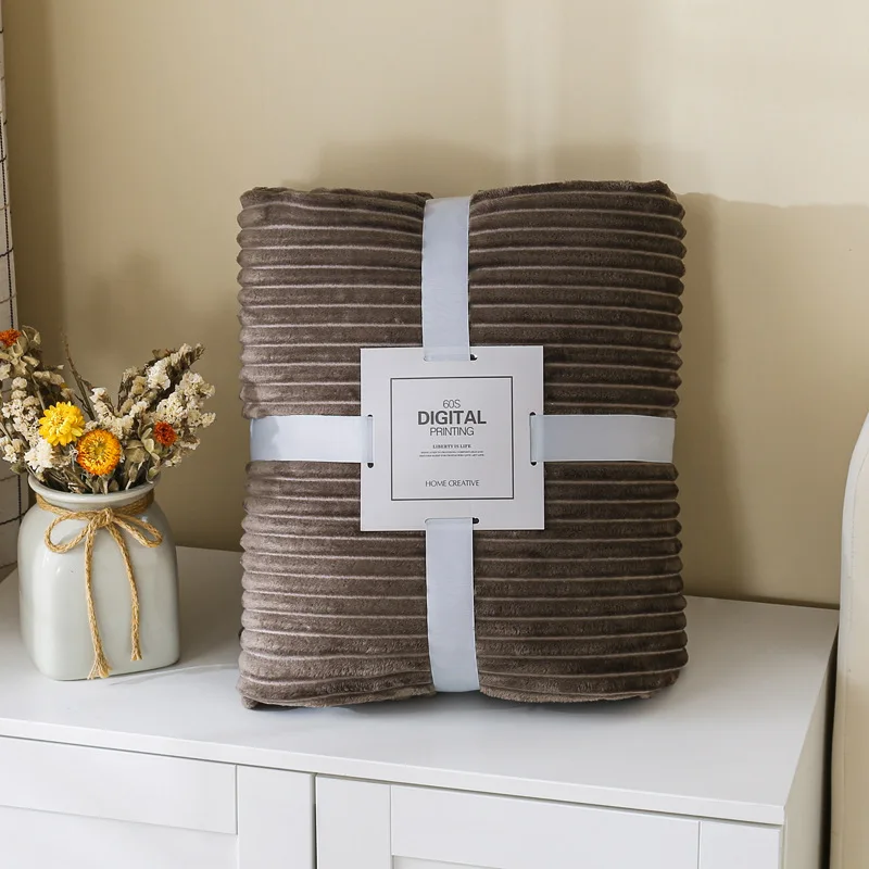 Warm luxury custom wholesale home textiles soft cozy Stripe fluffy bed Fleece other blankets throws for winter double bed sofa