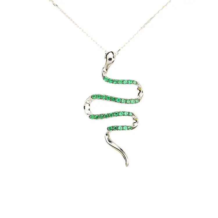 ODM And OEM Promotional Silver Jewelry 925 Silver Green Crystal Mamba Snake Necklace For Anniversary Gift