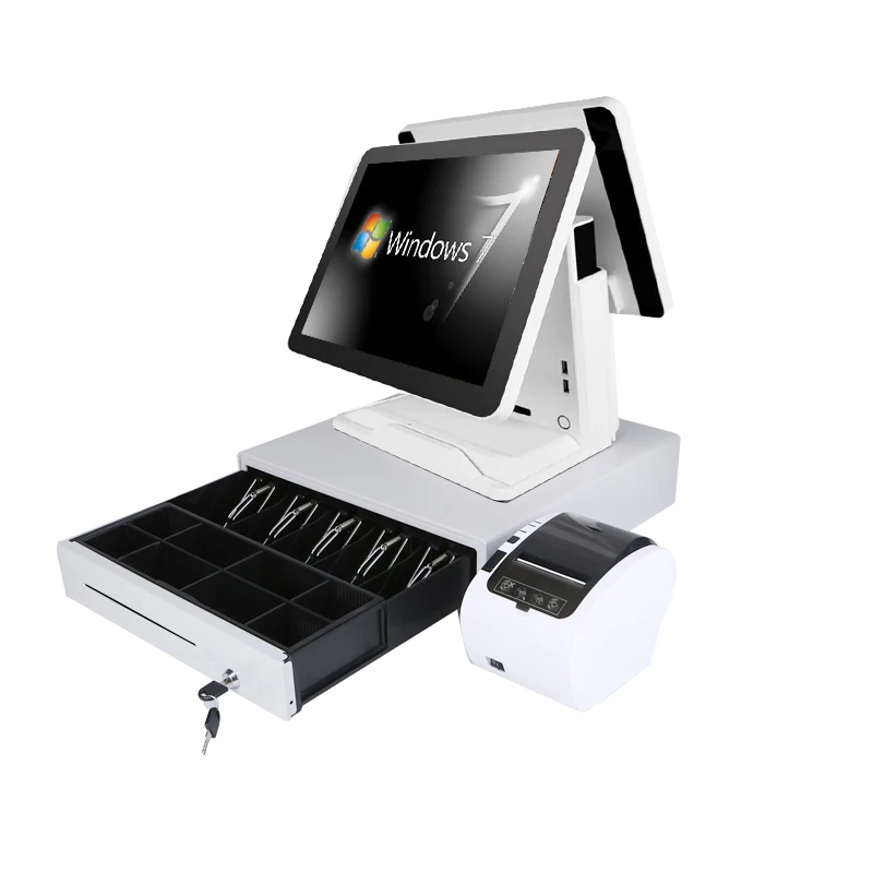 Cheap 15 inch two touch pos system ordering system With thermal receipt printer and laser scanner cash drawer for hotel