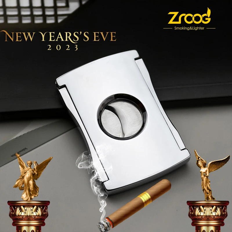 Cigar Cutter V-Cut Guillotine 3 in 1 Straight Cut V Cutter With Cigar Punch Stainless Steel Blade Ergonomic Design Secure-Lock