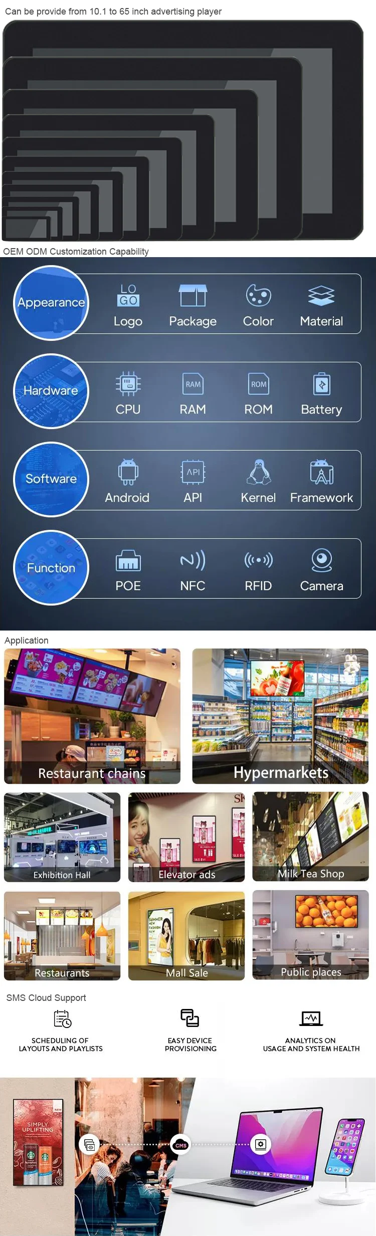 18.5 Inch FHD 1920*1080P capacitive touch video display android advertising screen player 18.5 Inch android advertising player