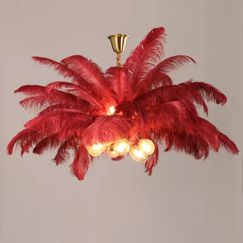 Feather Chandelier Aluminum Modern Nordic Ostrich Standing Led Fancy White Feather Chandelier