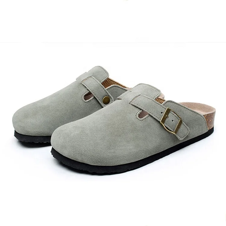 Женские Замшевые сабо, домашние и уличные сандалии с пробковой подошвой, стелька из натуральной кожи, клоги