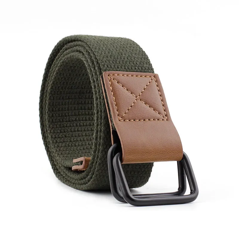 Unisex canvas woven double ring buckle  hip hop style nylon metal buckle material weaving fabric belts for men