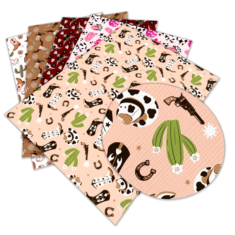 30*136 cm Western cowboy Printed Faux Synthetic Leather Sheet in Crafts for Bows DIY Handmade Materials