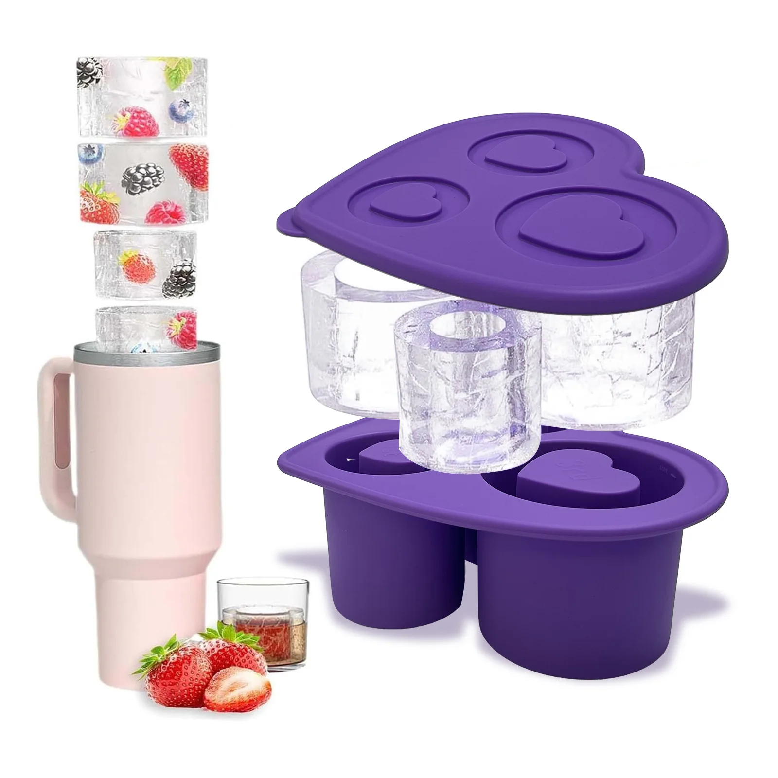 hot selling product tumbler rings heart ice mold tray grid mould for form stanley cup food grade silicone ice cube m mole