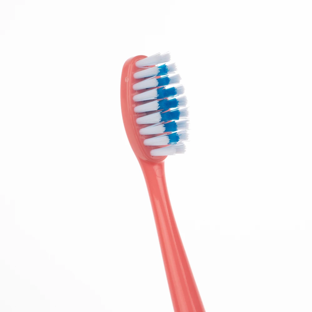 ISO CE ROHS approved massage gum adult toothbrush double coloured bristles Wholesale OEM own design adult toothbrush