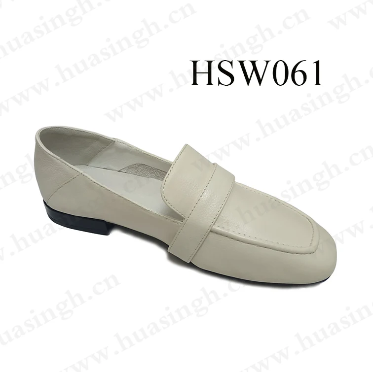 LXG,sharp toe style white full grain leather peas shoes for lady easy wear anti-slip rubber outsole low heel causal shoes HSW061