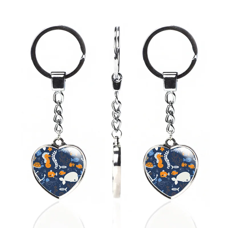 
Wholesale Promotional Ocean Cartoon Shading Metal Key Chain Double-sided Crystal Glass Keychains 