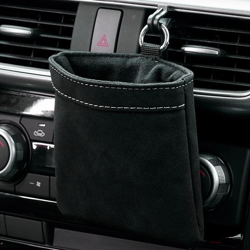 Car Outlet Hanging Organizer Seat Pockets Pu Leather Adjustable Storage Bag For Iphone Glasses Keys