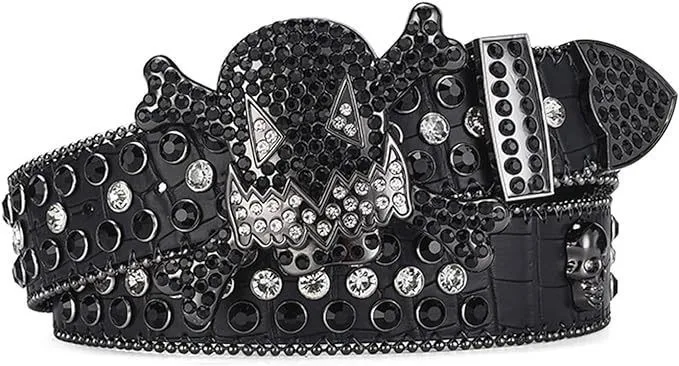 Belt Skull Head With Diamond Punk European and American Style Y2K High-end Belt