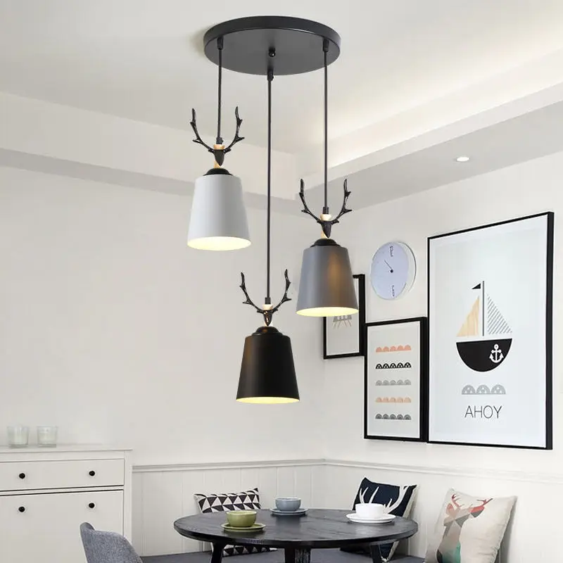 Modern LED Chandeliers Pendant Lights Iron Lampshade Nordic Home Kitchen Lighting Ceiling Pendant Light 3 Heads Hanging Lamp