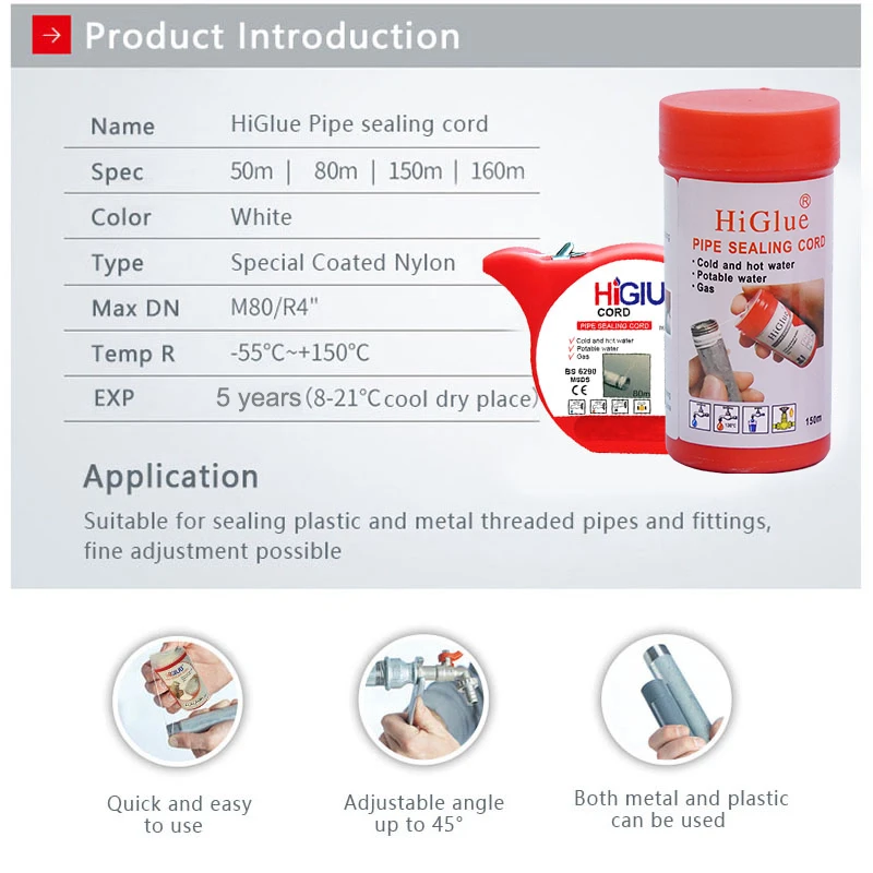 Locking Thread Sealing cord 160m for Metal and Plastic Pipes and Fittings sellar goteras