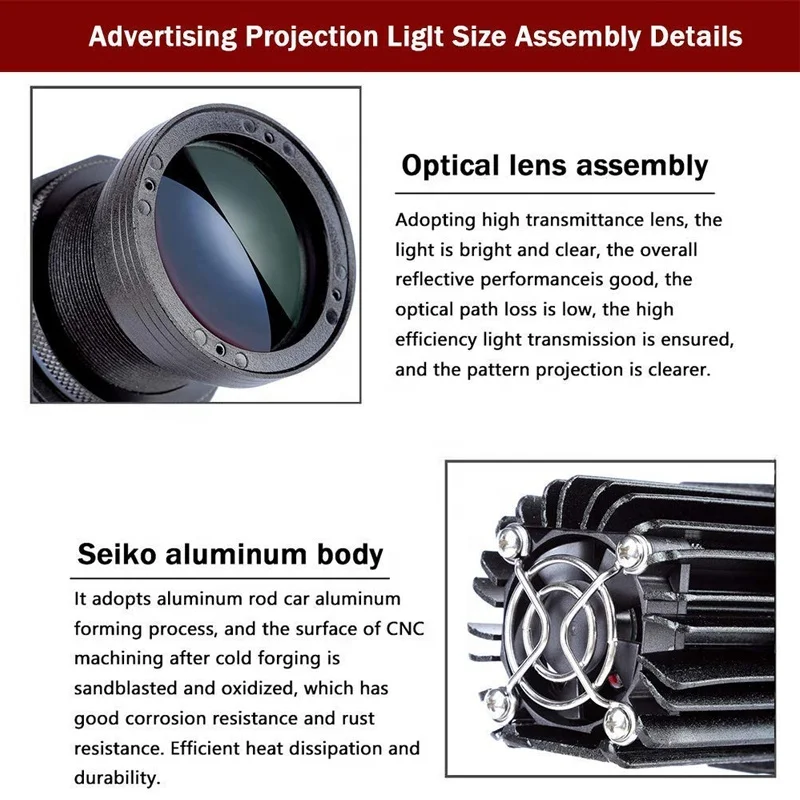 
200W LED Custom Image Rotating GOBO Projector Light with Remote Control Switch Customized Gobos for Company Store Wedding 