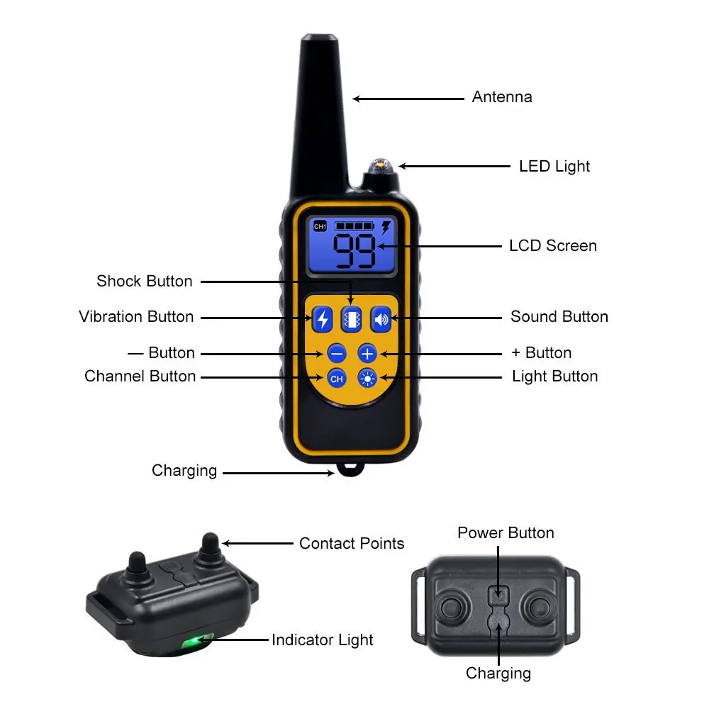  Hot Sales 800m Rechargeable Waterproof Electronic Shock Remote Dog Training Collar