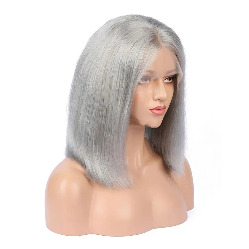Wholesale Gray color Glueless Full Density Lace frontal Human hair Wigs Peruvian Short Gray Color Bob Lace front Human Hair Wigs