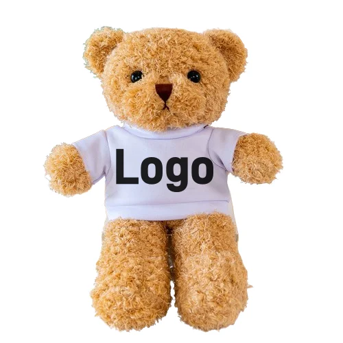 Custom Logo 30 cm teddy bear with white T shirt plush bear Classic Stuffed Animal toy