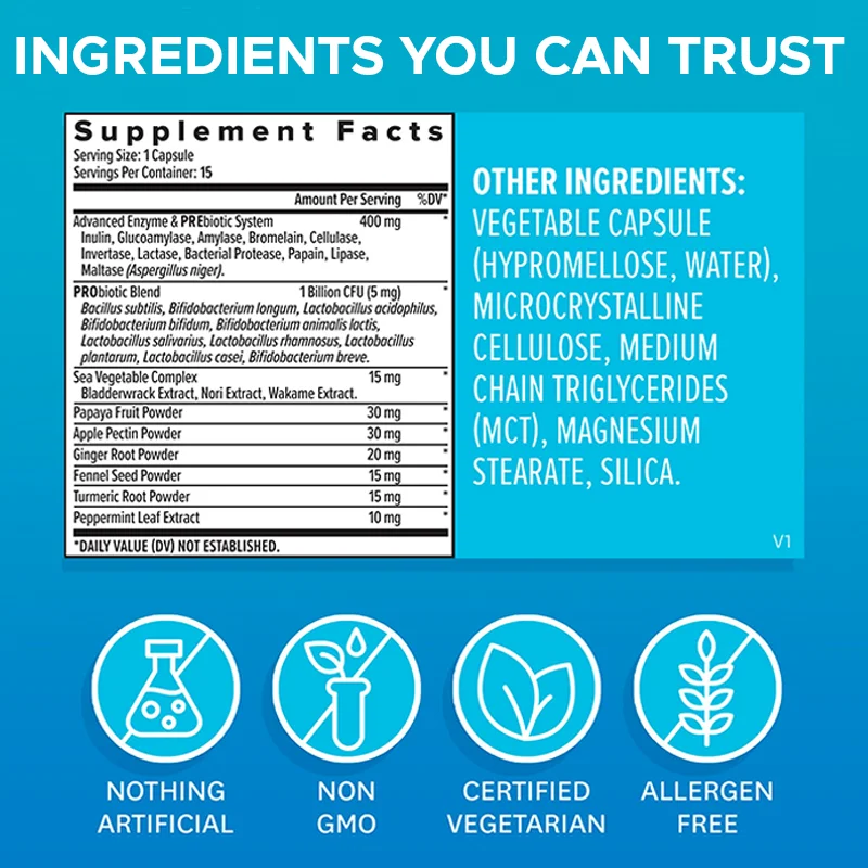 Supplier Support Digestive Health Probiotics Blend Enzyme Powder Bloating Relief Gut Health Slimming Digestive Enzymes Capsules