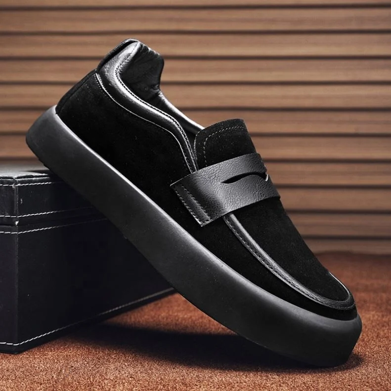 2025 Mens Top One Foot Loafers With Wide Feet Soft Sole Black Business Casual Leather Shoes For Driving