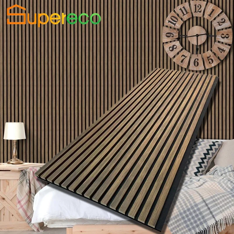 Wall And Ceiling Soundproof Slats Laminated Pet Wooden Veneer Acoustic Panel For Auditorium Hall