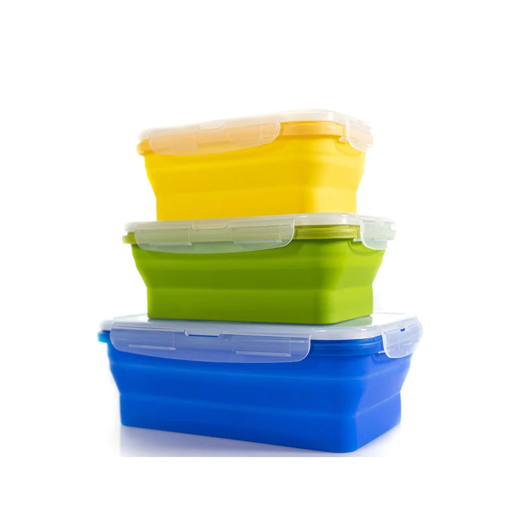  Складные микроволновые многоразовые герметичные складные контейнеры для хранения пищевых продуктов Bento Sets Силиконовый складной Ланч-бокс