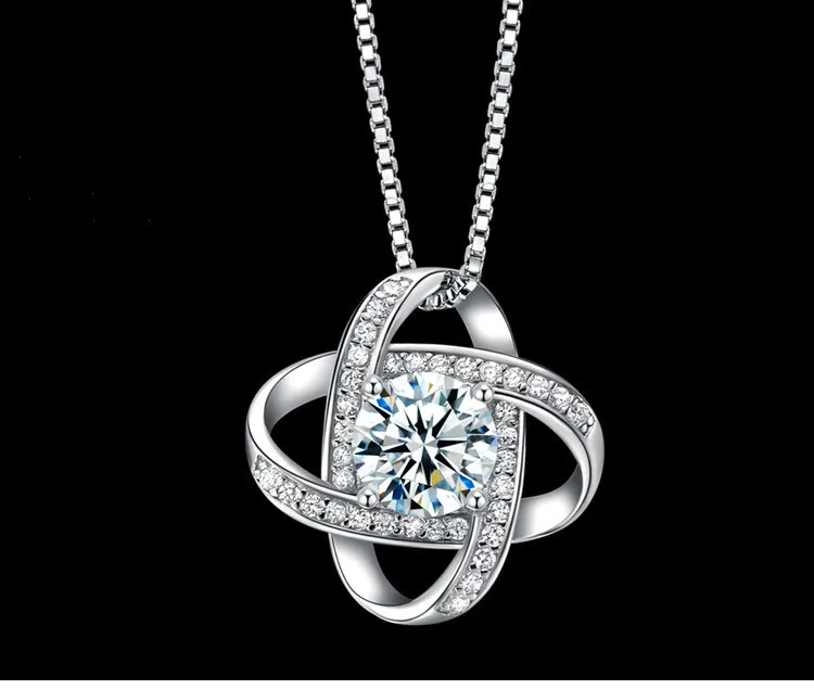 High-Quality 925 Sterling Silver Necklace Luxury Zircon Crystal Gemstone Pendant for Women