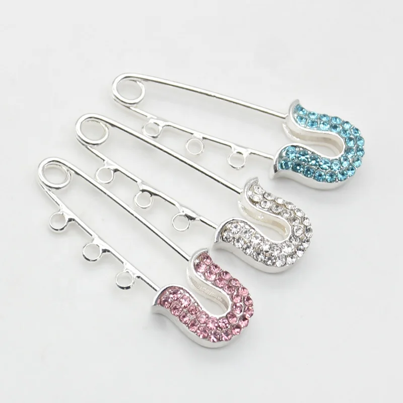 3.8cm with 3 loops 2 loop colorful rhinestone silver gold baby pins for kids accessories